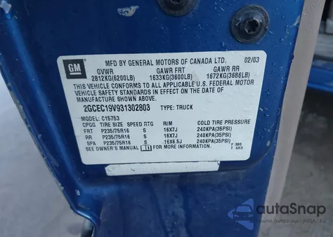 2003 Chevrolet Silverado 1500 Ls z USA, uszkodzony, nr VIN 2GCEC19V931302803